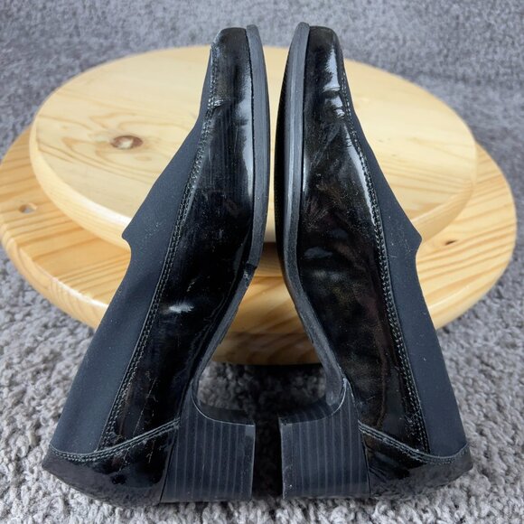 Mephisto Shoes Womens Sz 6.5 Black Patent Leather Slip On Heel Loafer Square Toe - Picture 7 of 11